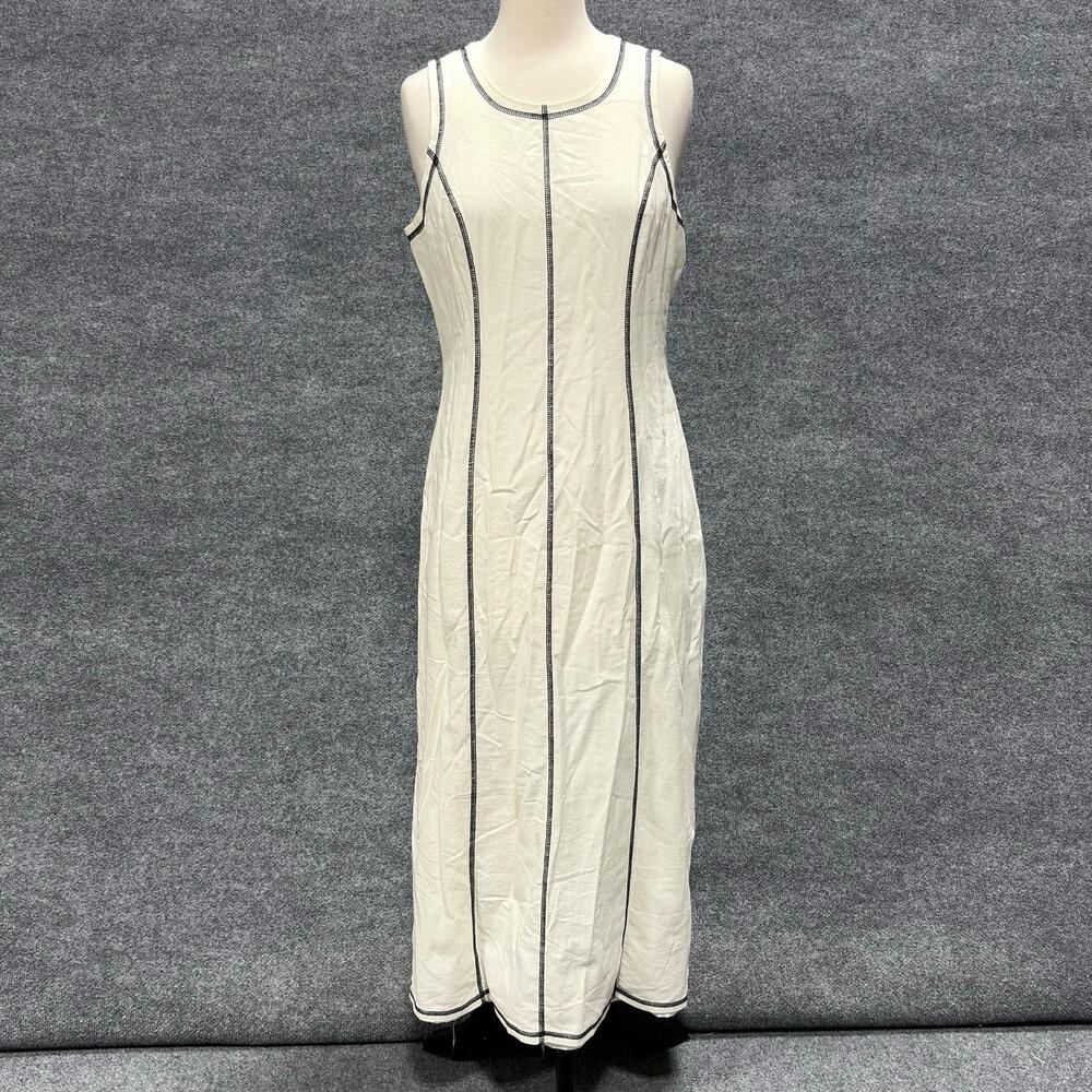 Donna Morgan Dress Womens 8 Off White Linen Blend Sleeveless A Line Contrast